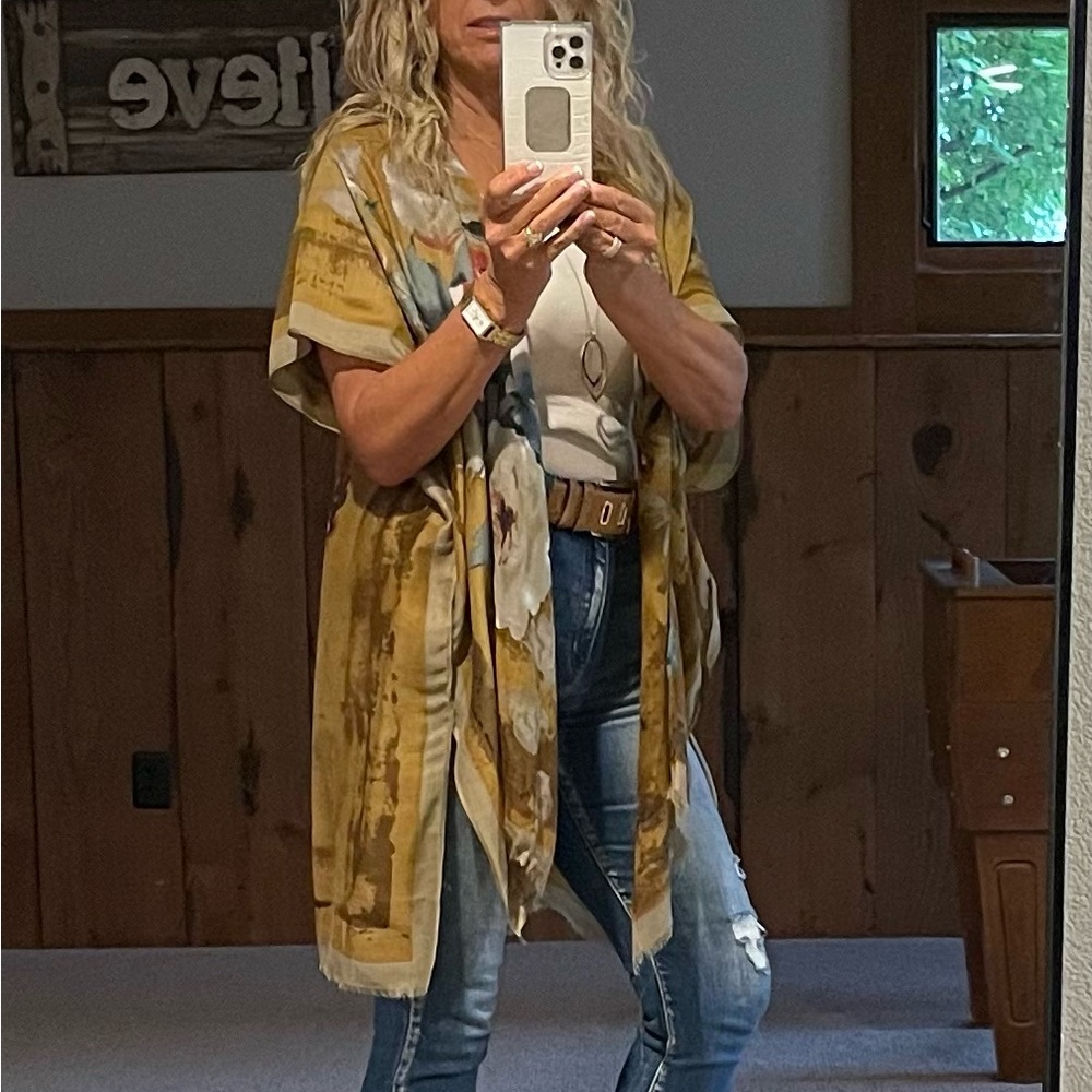 NEW KIMONO KAFTAN BOHO SHABBY CHIC  floral wrap cover up GOLD RUSH one sz